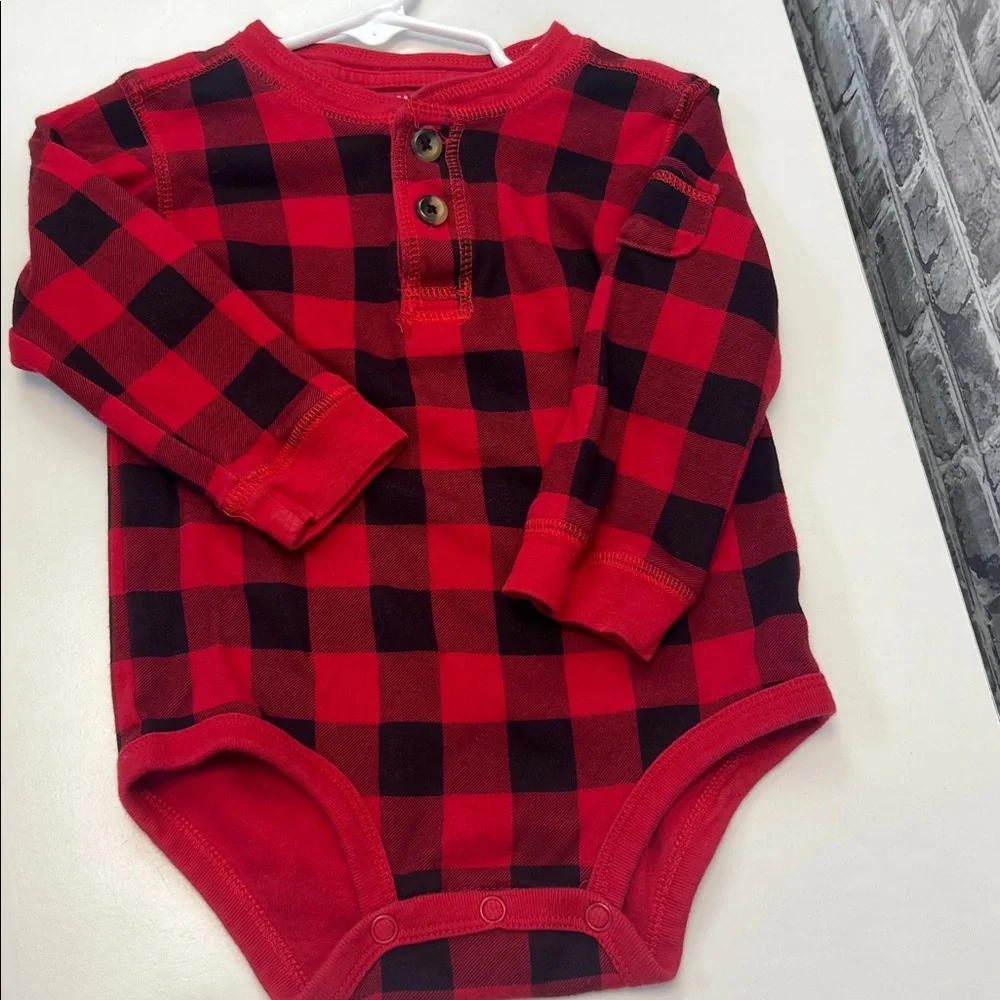 OshKosh B'gosh Red and Black‎ Plaid Baby Onesie